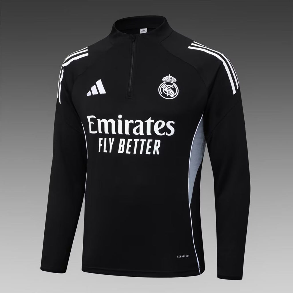 2025/2026 Real Madrid Half-Pull Training Suit Black Football Full Kit