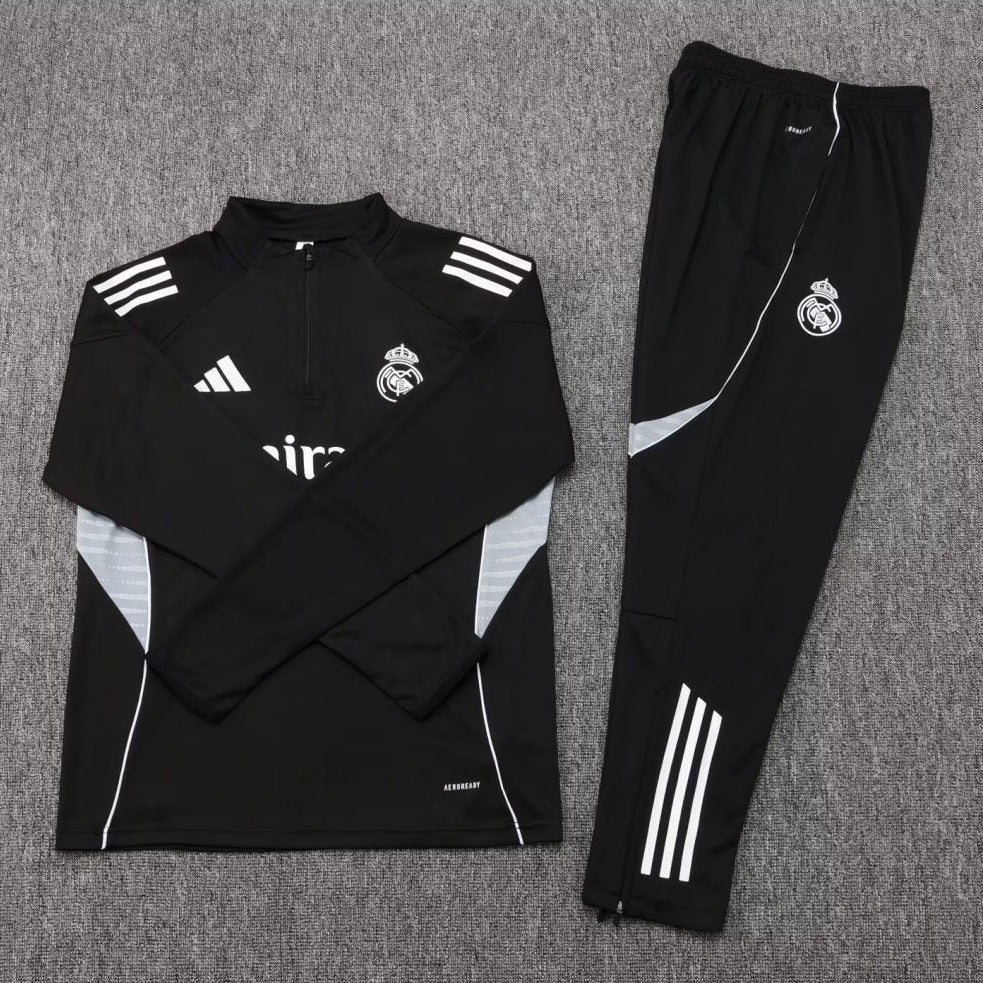 2025/2026 Real Madrid Half-Pull Training Suit Black Football Full Kit