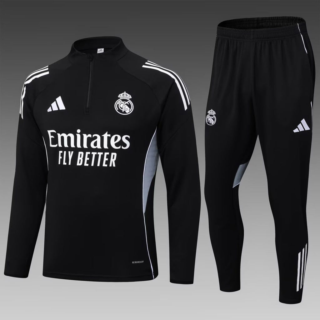 2025/2026 Real Madrid Half-Pull Training Suit Black Football Full Kit
